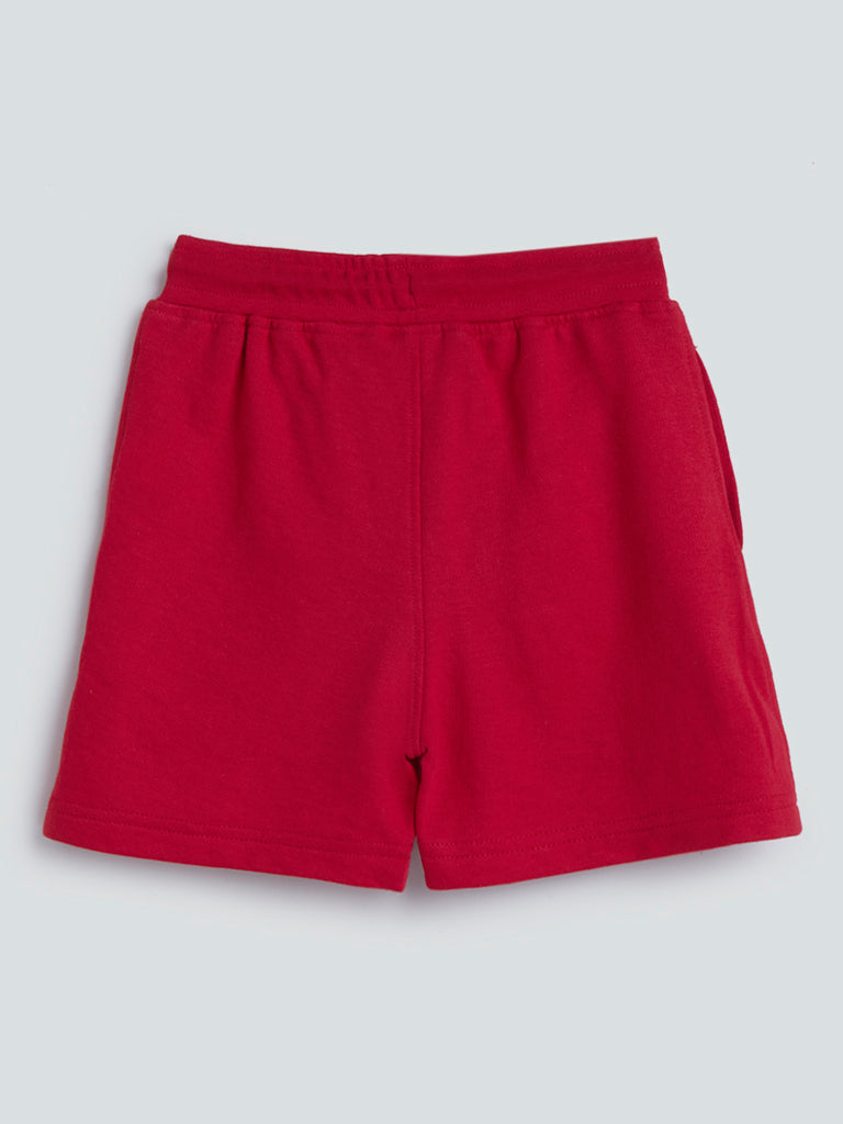 HOP Kids Red Printed Cotton-Blend Shorts