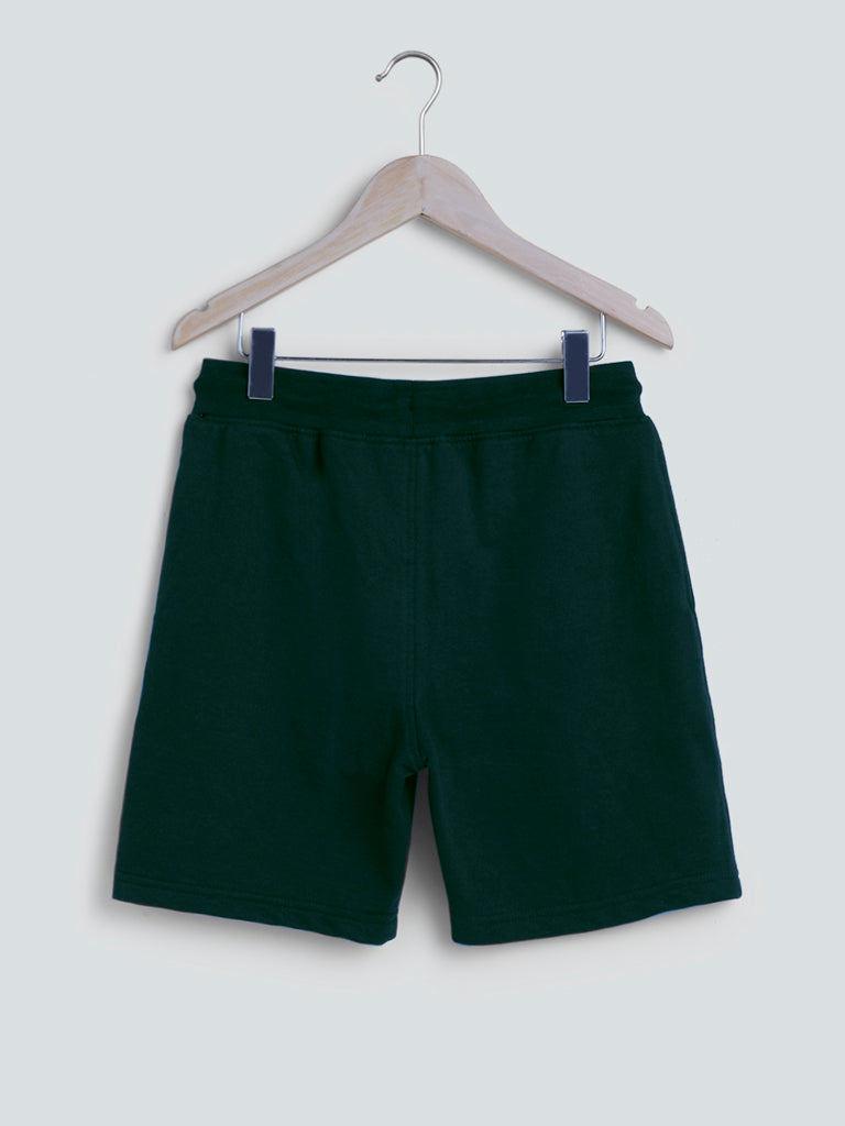 Dark Green Printed Cotton Shorts