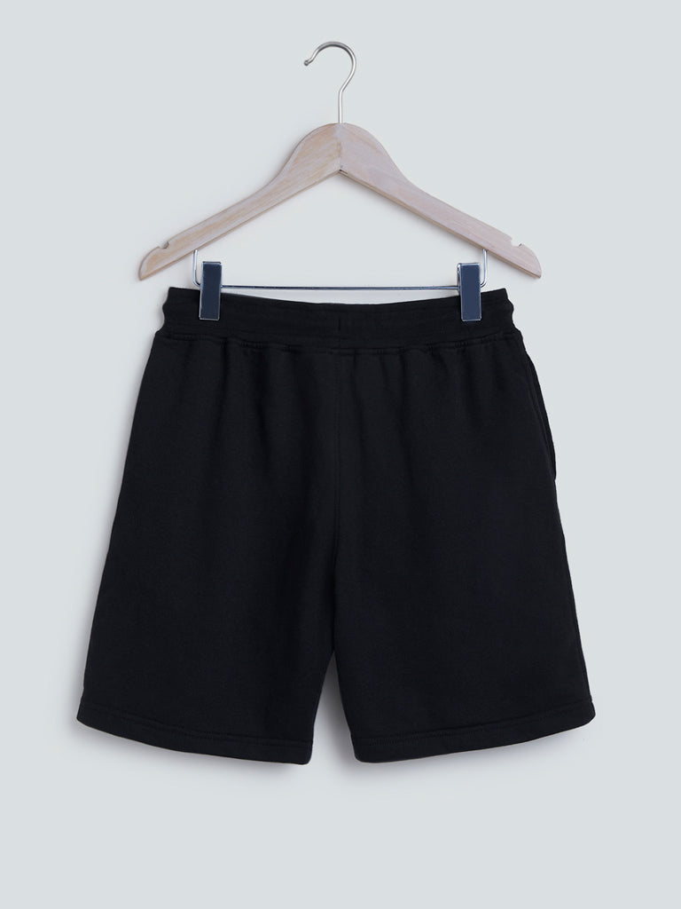 Black Printed Cotton-Blend Shorts