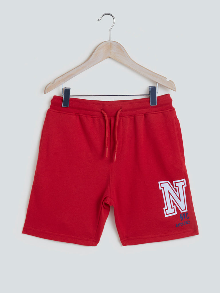 Crimson Text Pattern Cotton-Blend Shorts