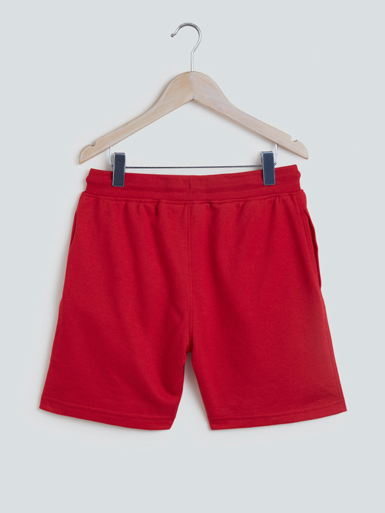 Crimson Text Pattern Cotton-Blend Shorts