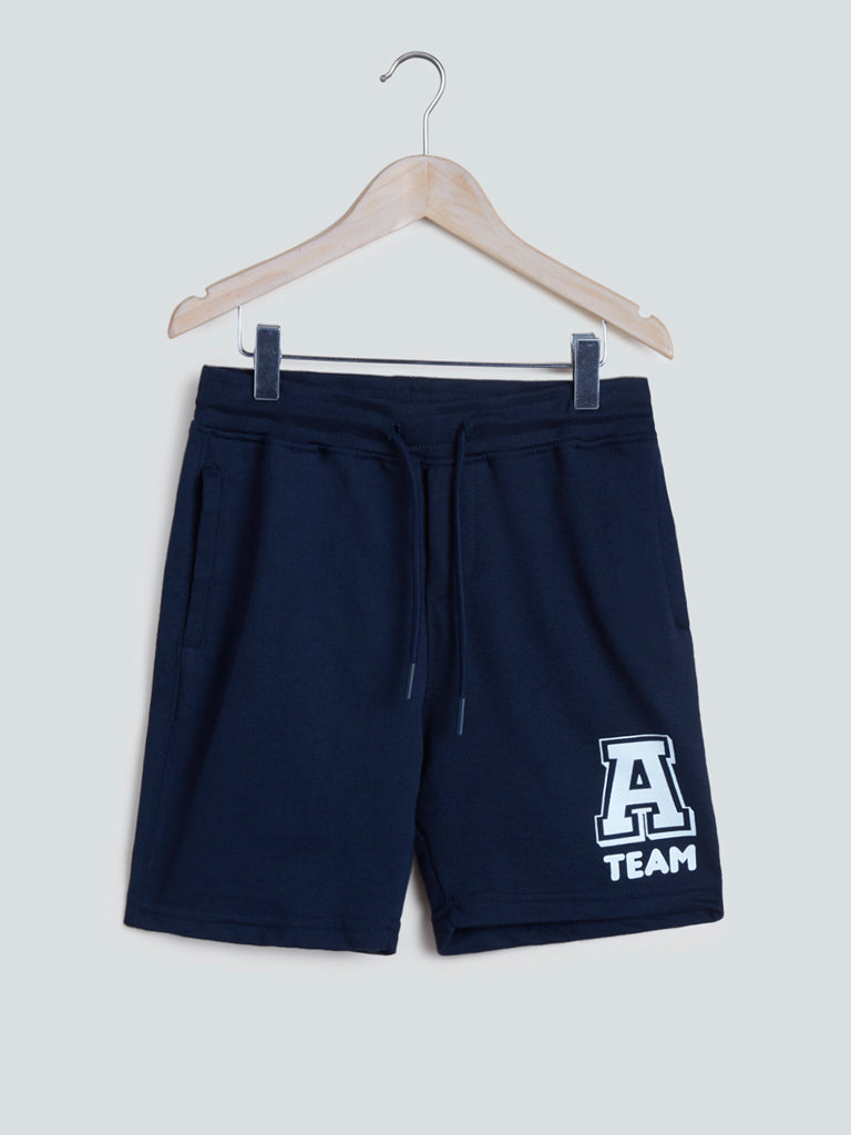 Navy Printed Jayden Cotton-Blend Shorts