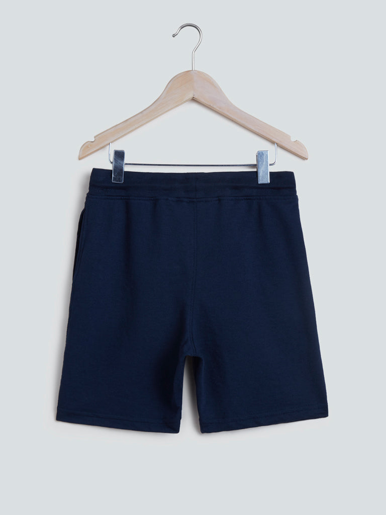 Navy Printed Jayden Cotton-Blend Shorts