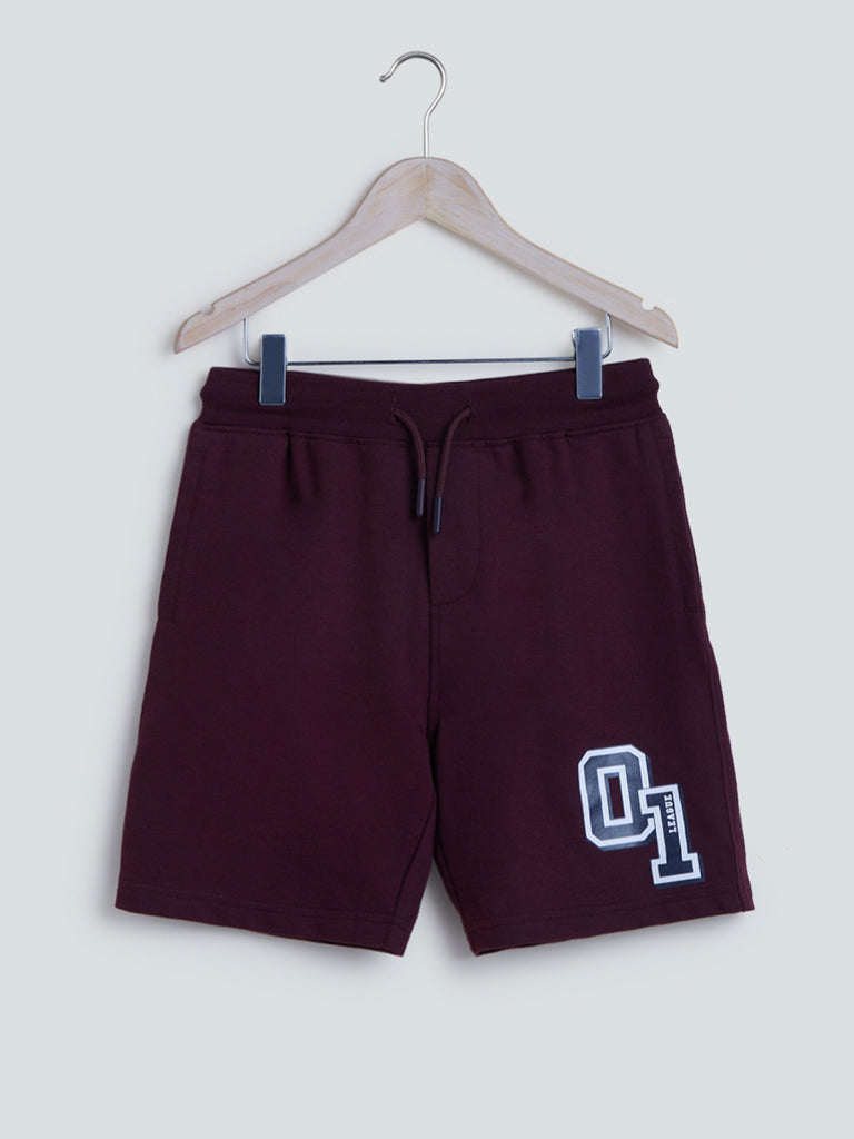 Wine Printed Cotton-Blend Shorts