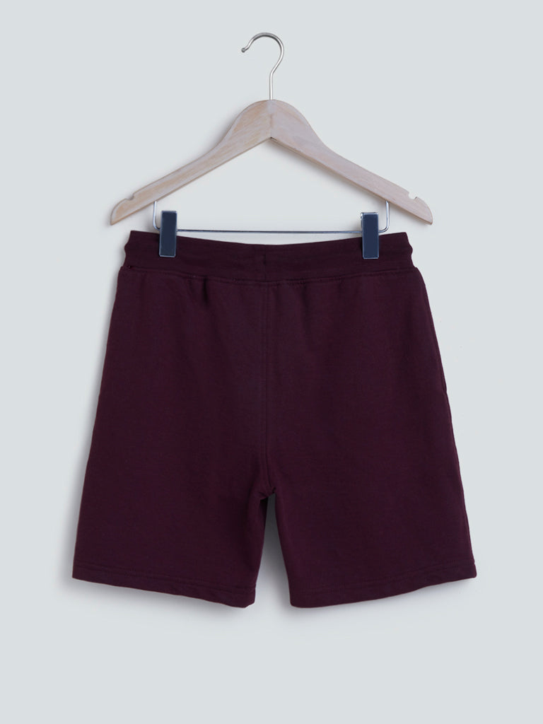 Wine Printed Cotton-Blend Shorts