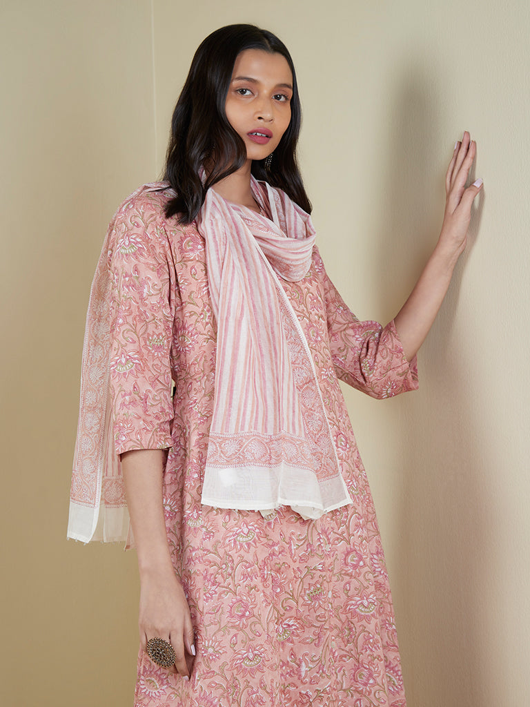 Zuba Pink Floral-Printed Cotton-Blend Stole