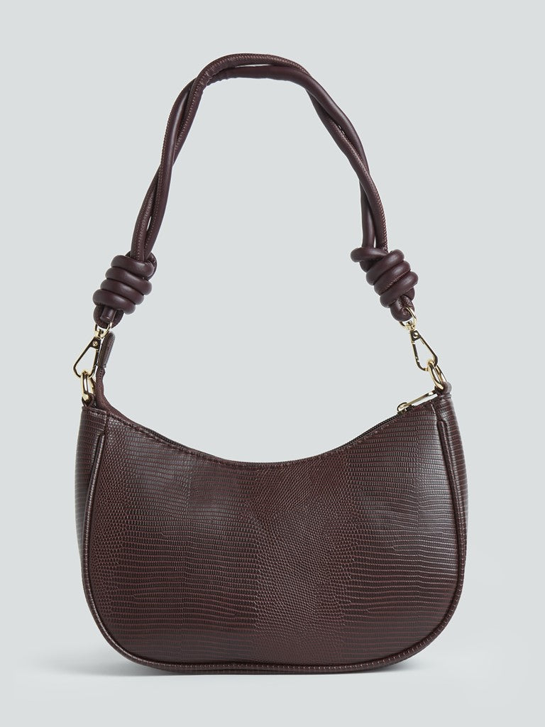 LOV Wine Croc-Textured Shoulder Bag