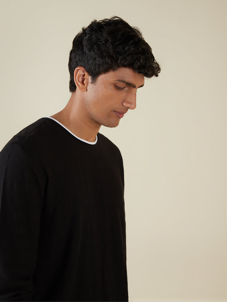 Westside ETA Men's Black Round-Neck Pure Cotton T-Shirt for Casual Wear Zoomed View