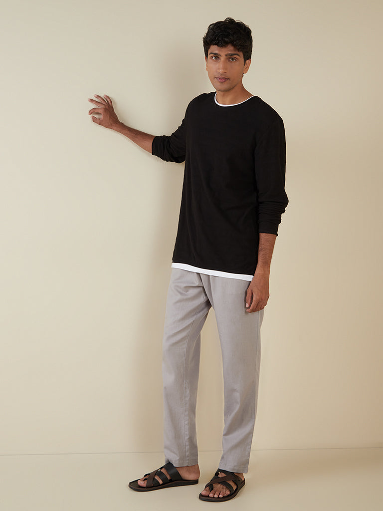 Westside ETA Men's Black Round-Neck Pure Cotton T-Shirt for Casual Wear Full View