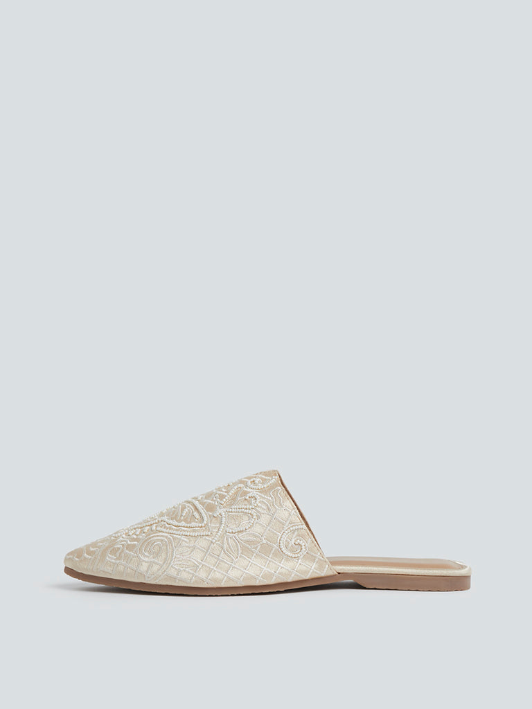 Westside LUNA BLU Women's Beige Beaded Artisanal Mules Side View