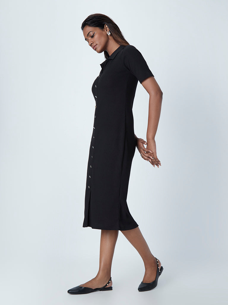 Wardrobe Black Ribbed Shirt Dress