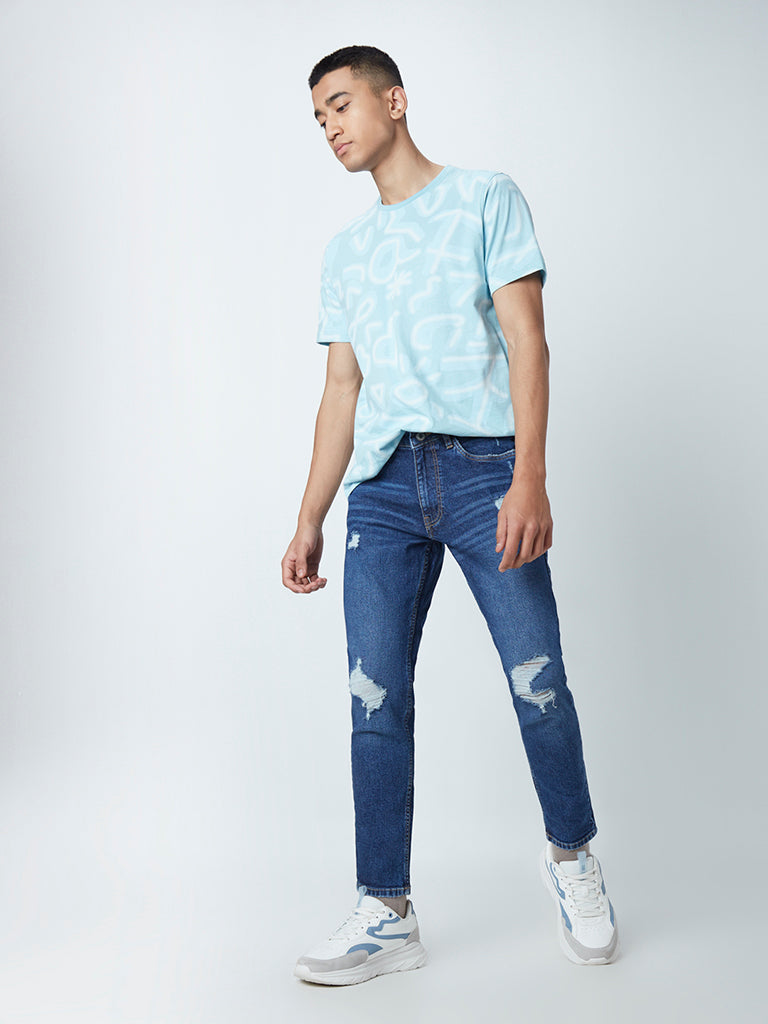 Nuon Dark Blue Straight-Fit Mid-Rise Jeans