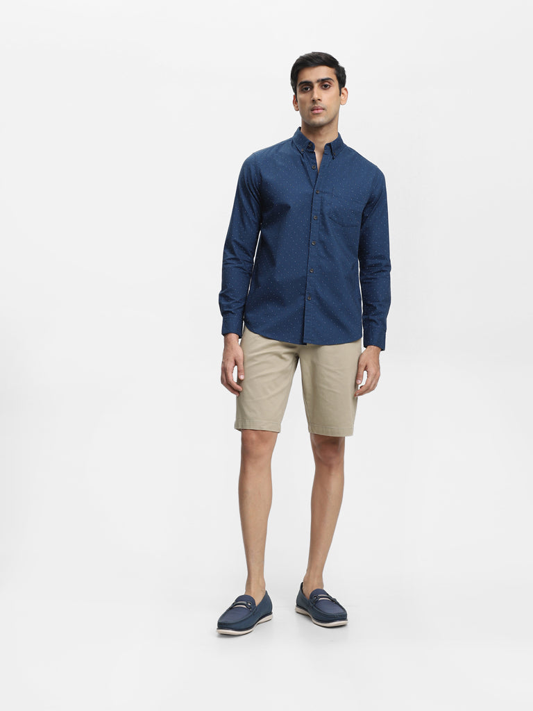 Westside WES Casuals Men's Printed Navy Cotton Slim-Fit Shirt for Casual Wear Full View