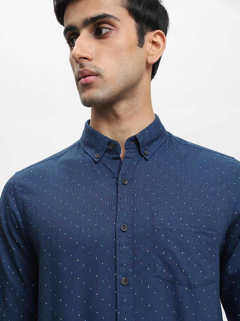 Westside WES Casuals Men's Printed Navy Cotton Slim-Fit Shirt for Casual Wear Zoomed View